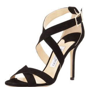 JIMMY CHOO Suede Ankle Stap Heels in Black